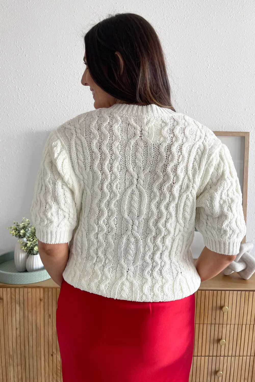 Cable Knit Puff Sleeve Sweater Cardigan