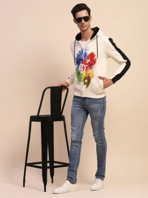 Camla Barcelona Avengers Graphic Printed Zipped Off White Sweatshirt