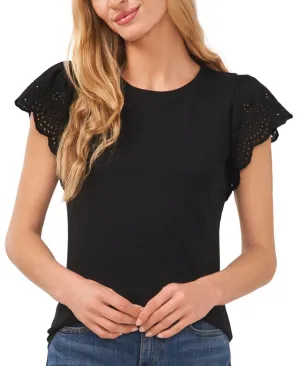 Cece Women's Crewneck Eyelet Flutter-Sleeve Knit Top 7023621