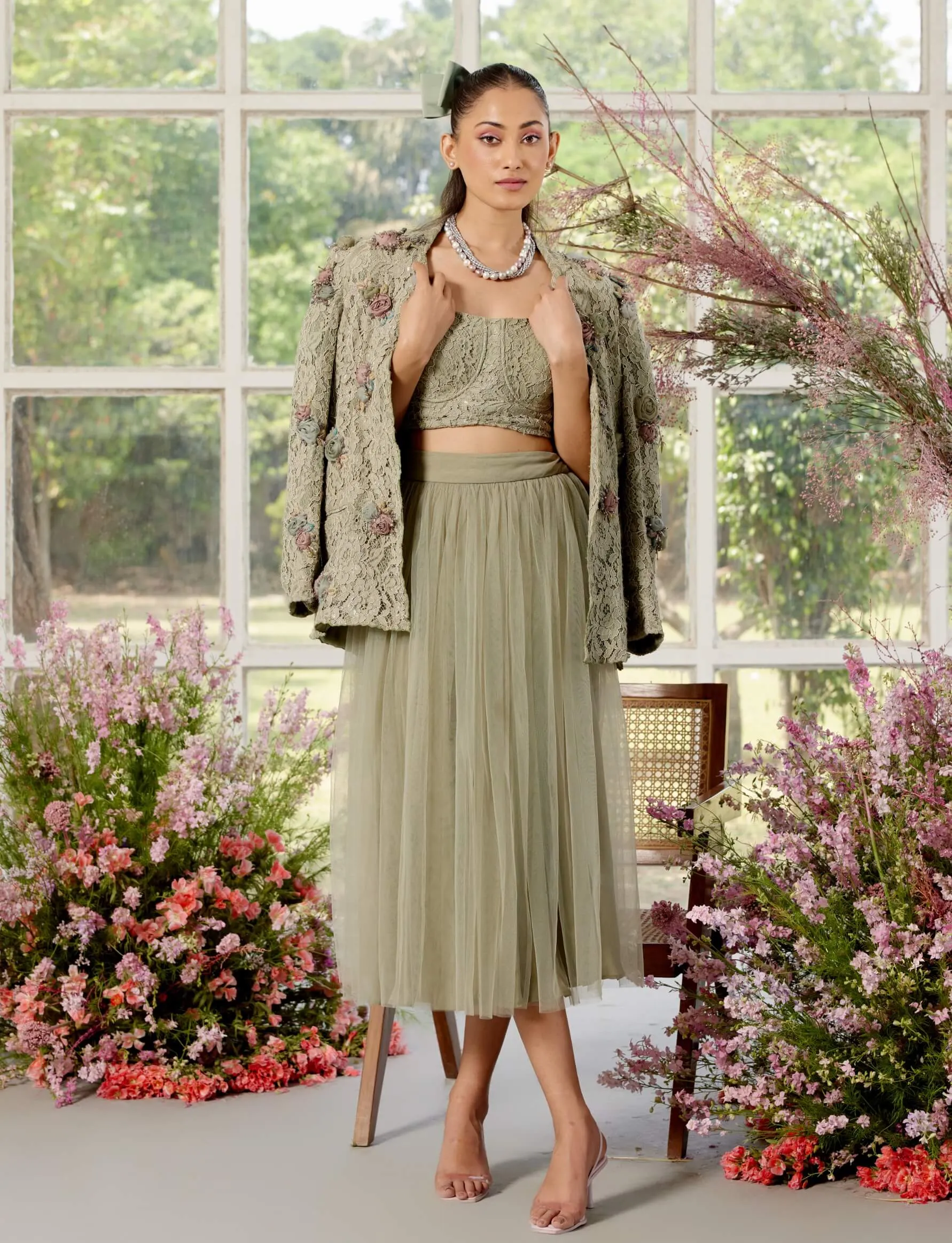 Charlotte almond blazer and tulle skirt set