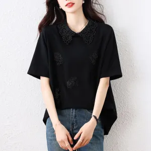 Chic Spread Neckline T-Shirt with Loose Fit for Women Perfect for Casual Wear