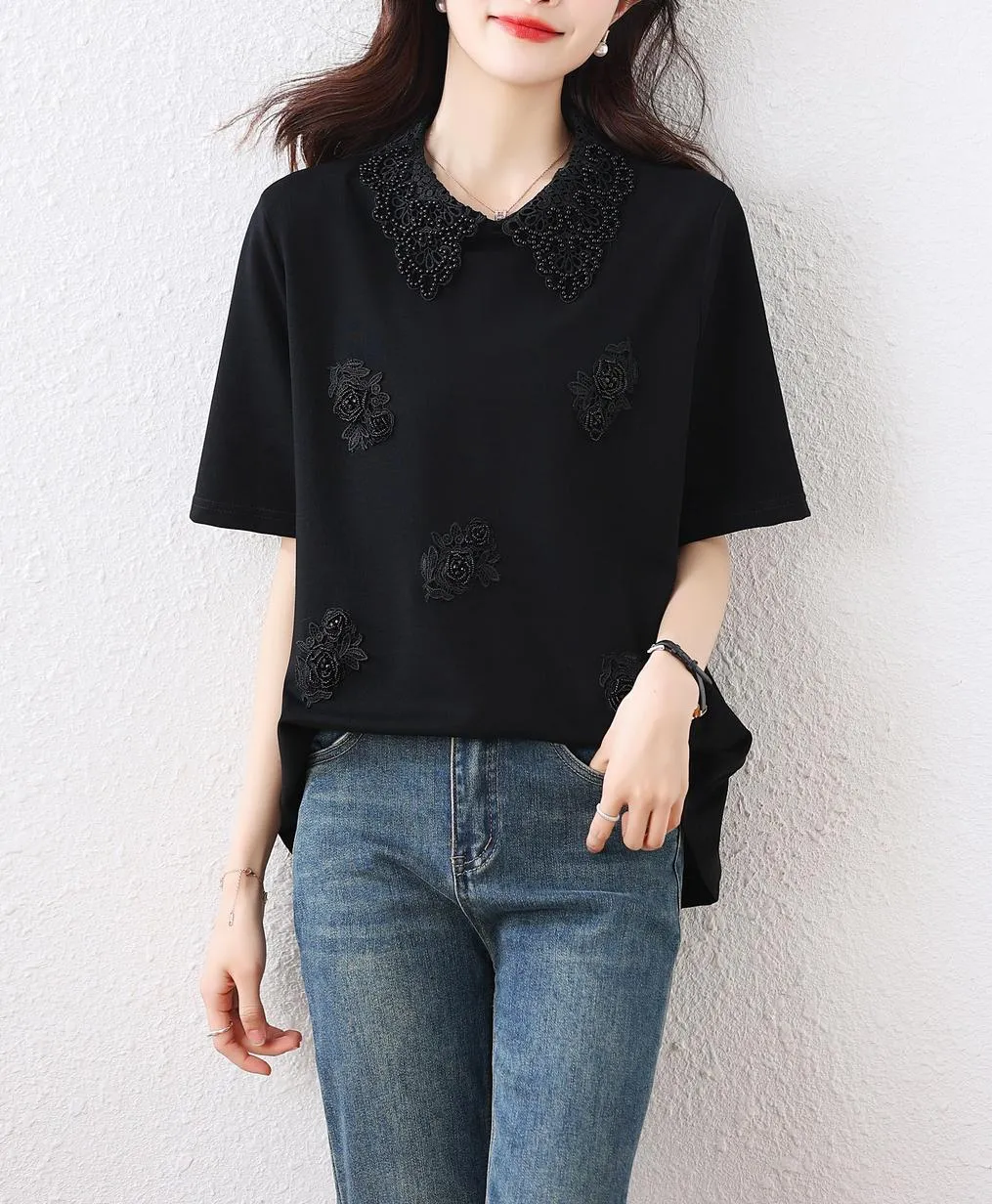 Chic Spread Neckline T-Shirt with Loose Fit for Women Perfect for Casual Wear