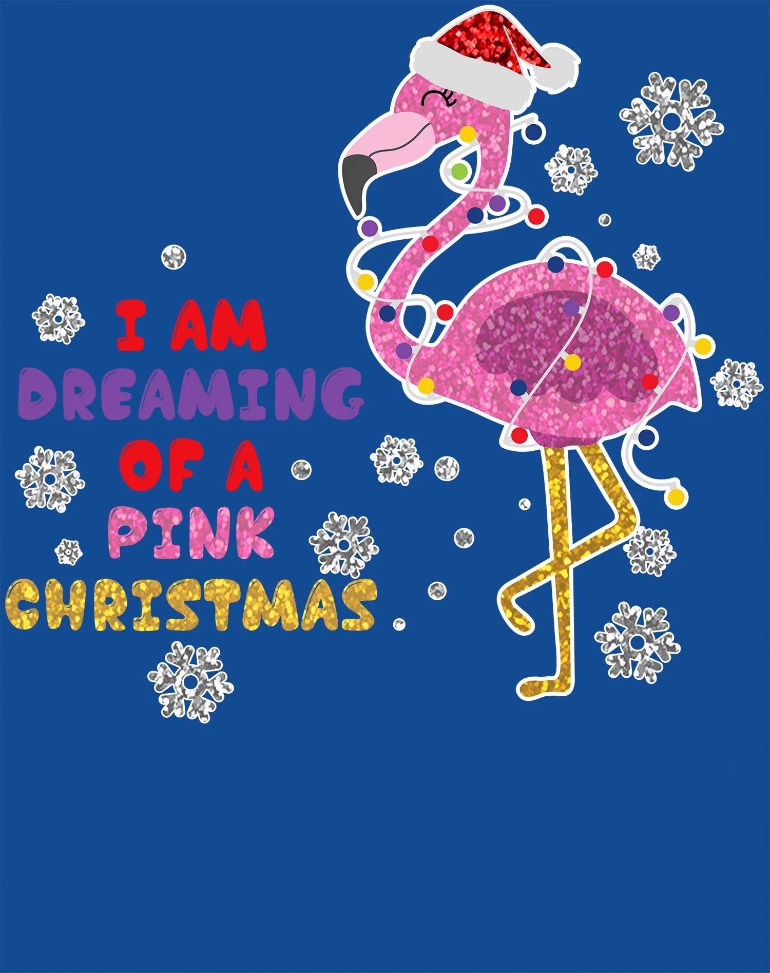Christmas Flamingo Dreaming Pink Xmas Sparkle Family Cute Women's T-Shirt