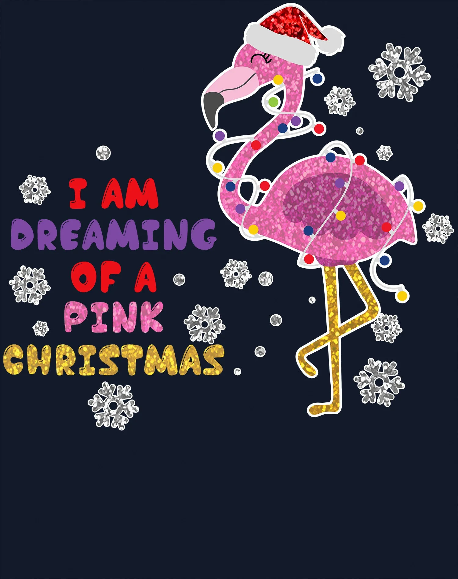 Christmas Flamingo Dreaming Pink Xmas Sparkle Family Cute Women's T-Shirt
