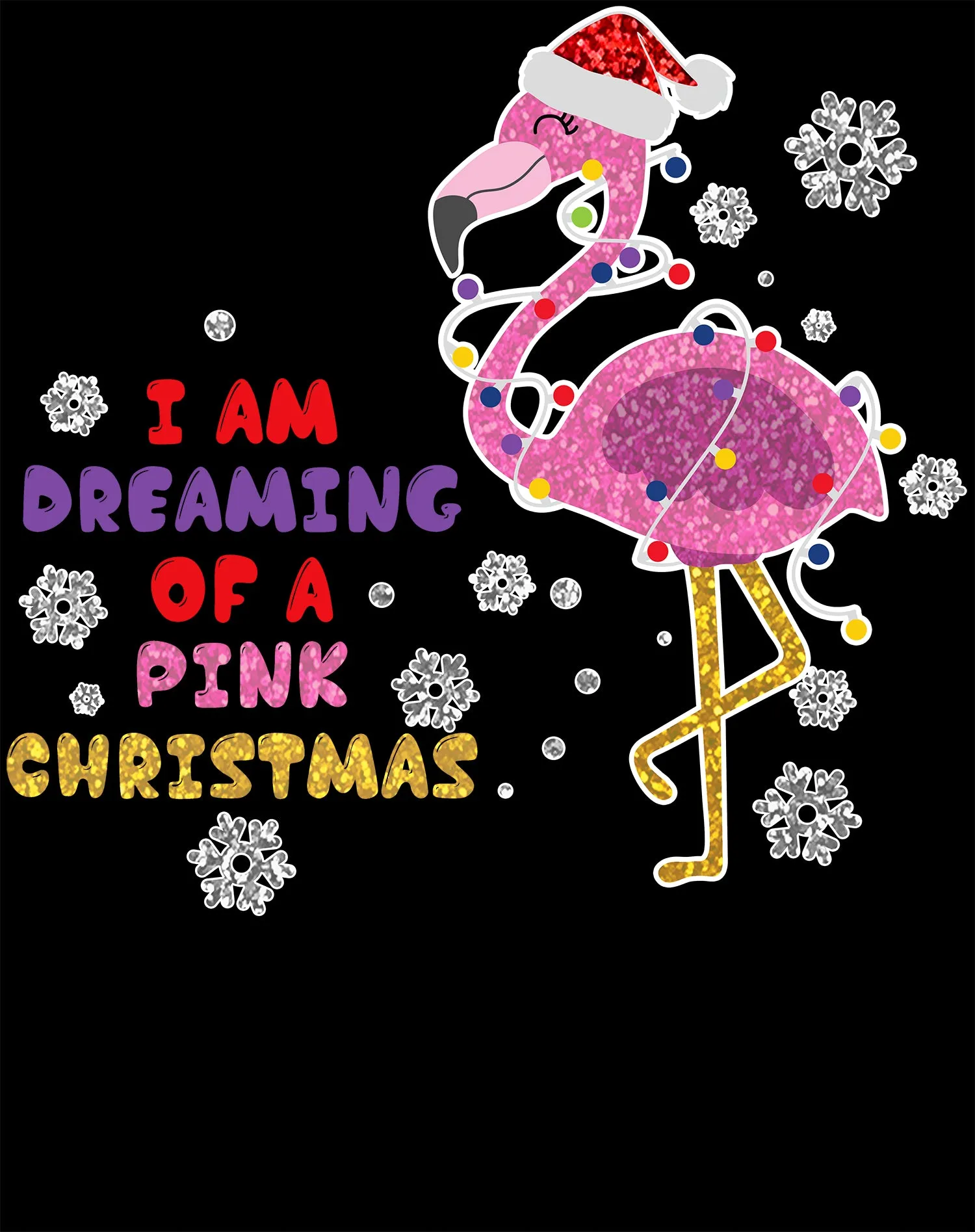 Christmas Flamingo Dreaming Pink Xmas Sparkle Family Cute Women's T-Shirt