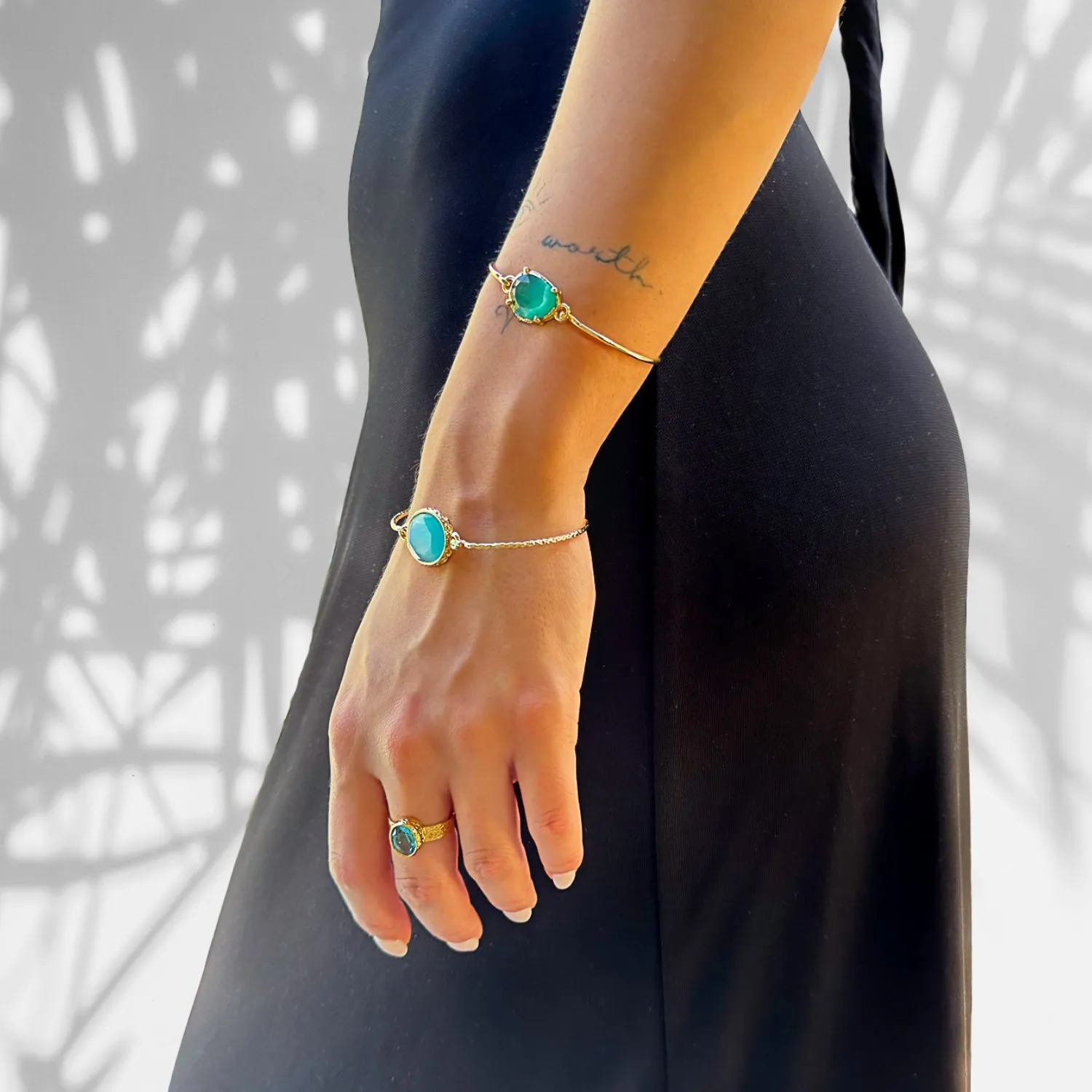 Cleopatra Blue Topaz Adjustable Gold Ring