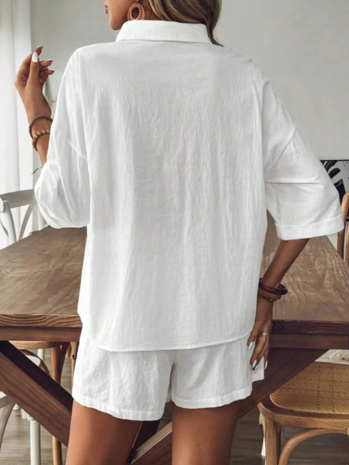 Collared Neck Half Sleeve Top and Shorts Set