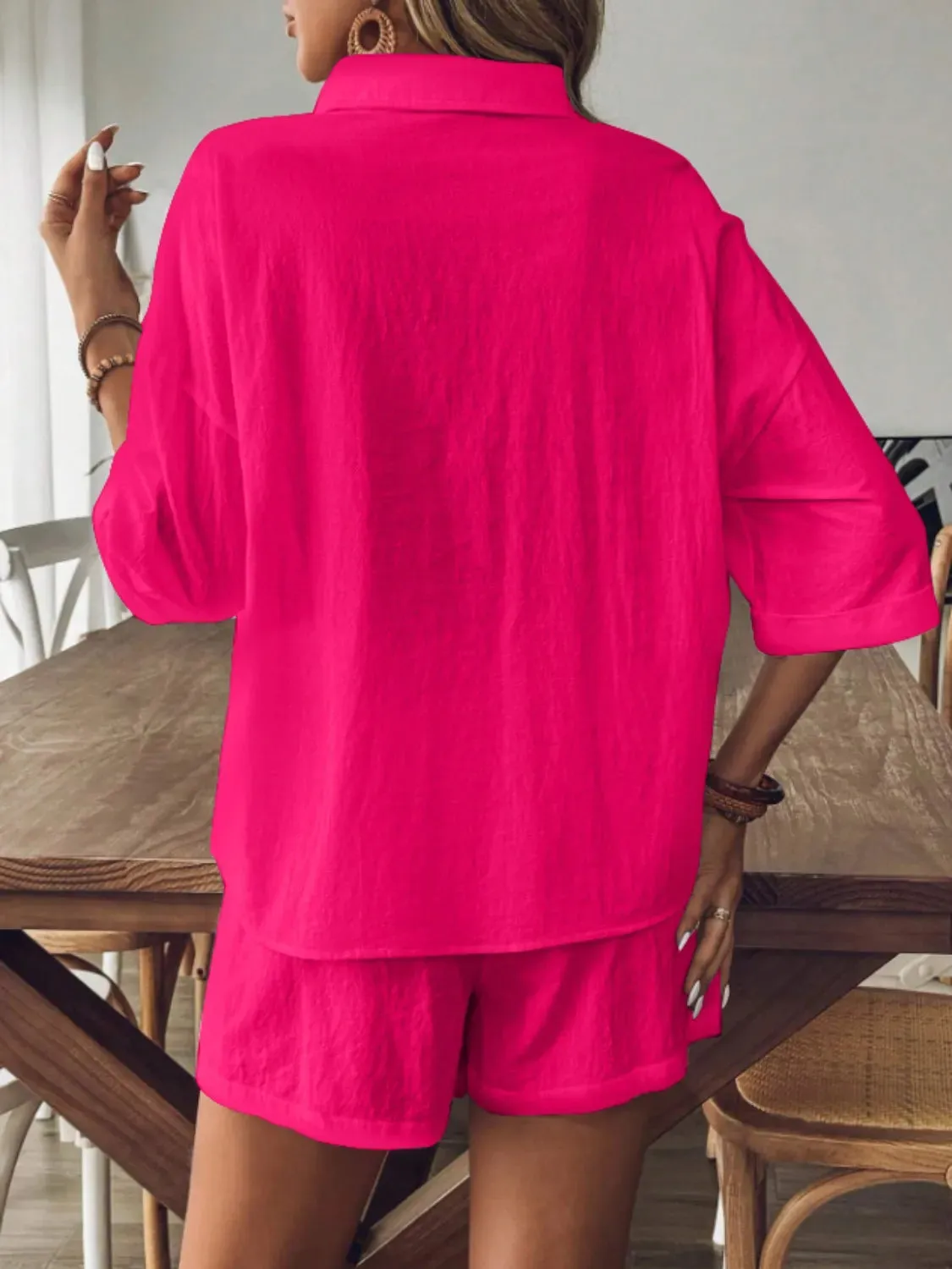 Collared Neck Half Sleeve Top and Shorts Set