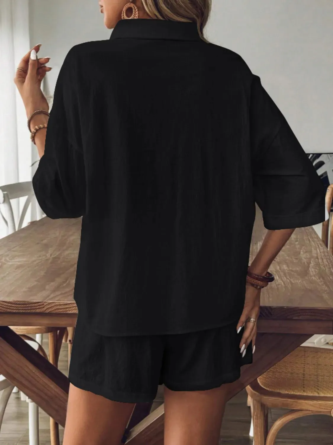 Collared Neck Half Sleeve Top and Shorts Set