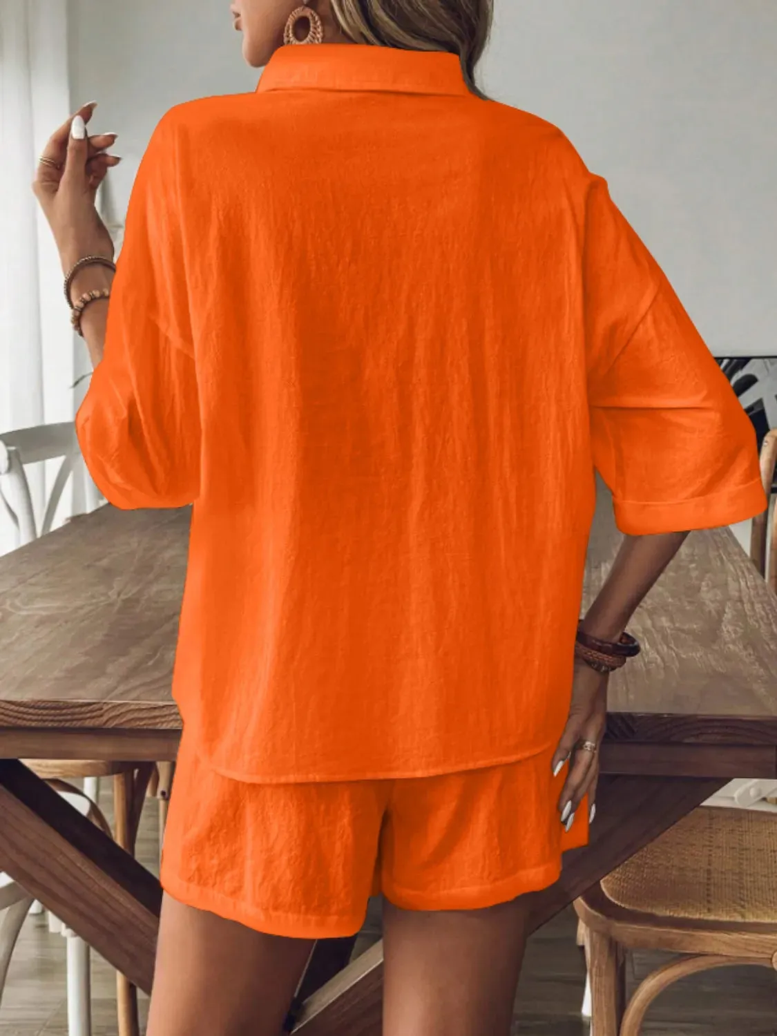 Collared Neck Half Sleeve Top and Shorts Set