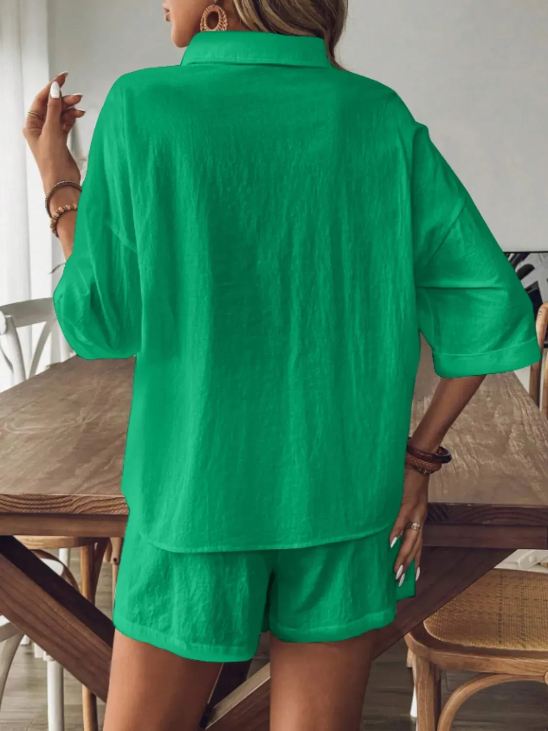 Collared Neck Half Sleeve Top and Shorts Set