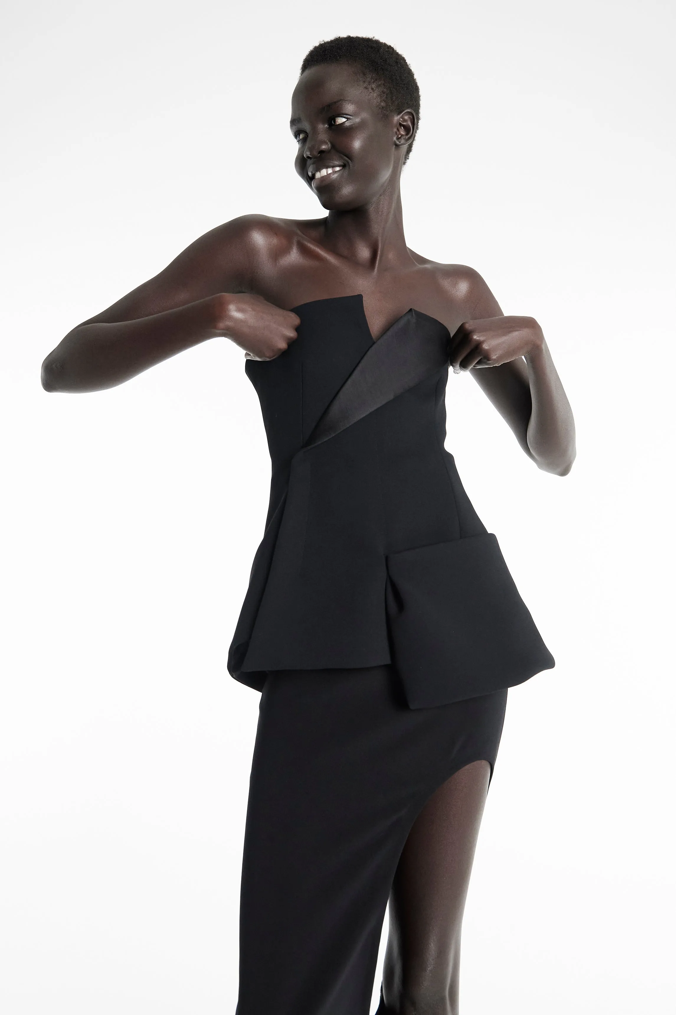Corseted Tuxedo Top Black