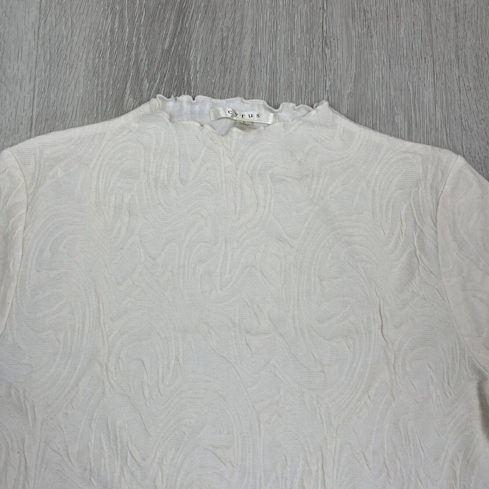 Cyrus Womens Off-White Textured Pattern T-Shirt Size Large