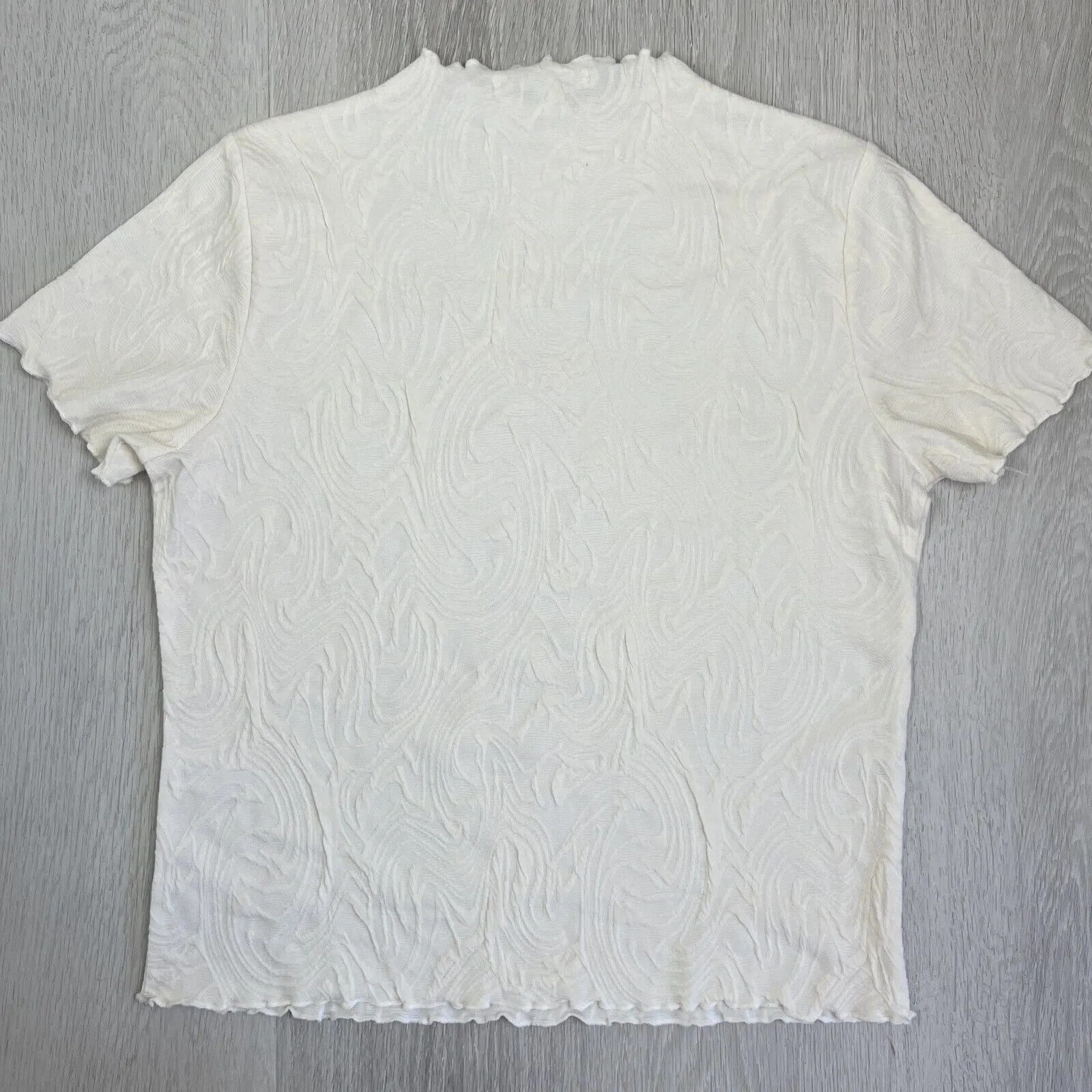 Cyrus Womens Off-White Textured Pattern T-Shirt Size Large