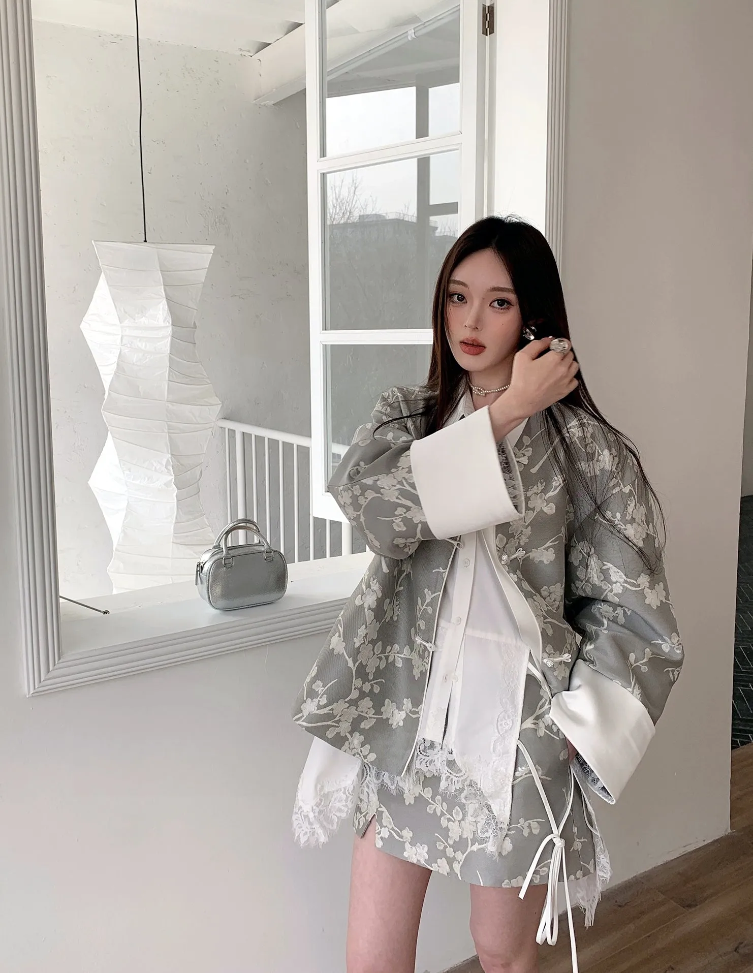 Designer Lace Panel Asymmetrical Shirt