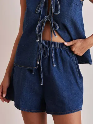 Elastic Waist Denim Shorts