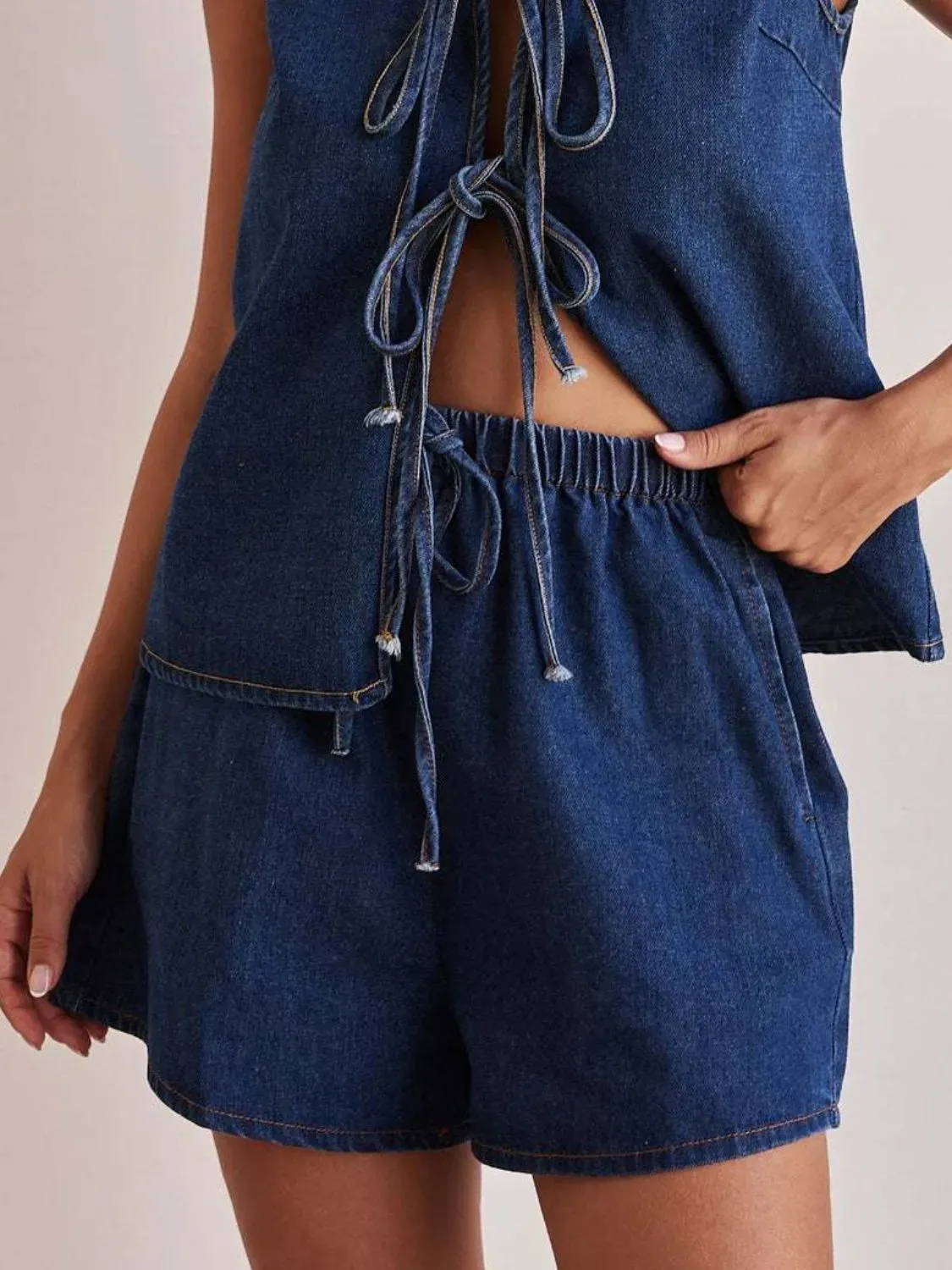 Elastic Waist Denim Shorts