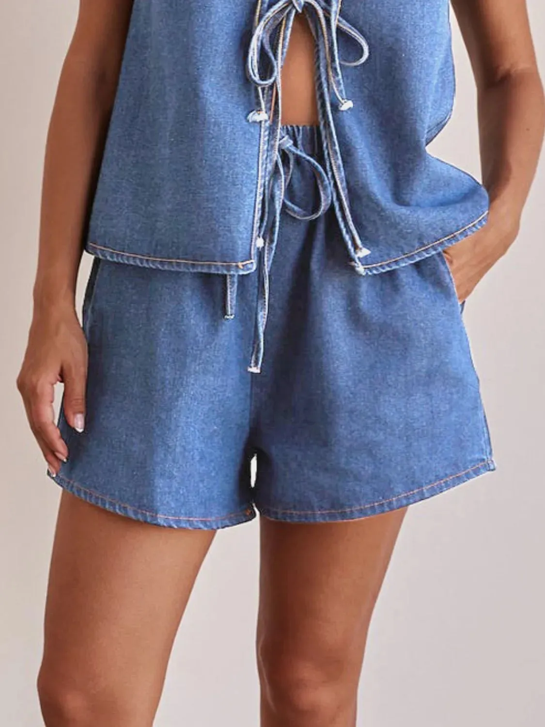 Elastic Waist Denim Shorts