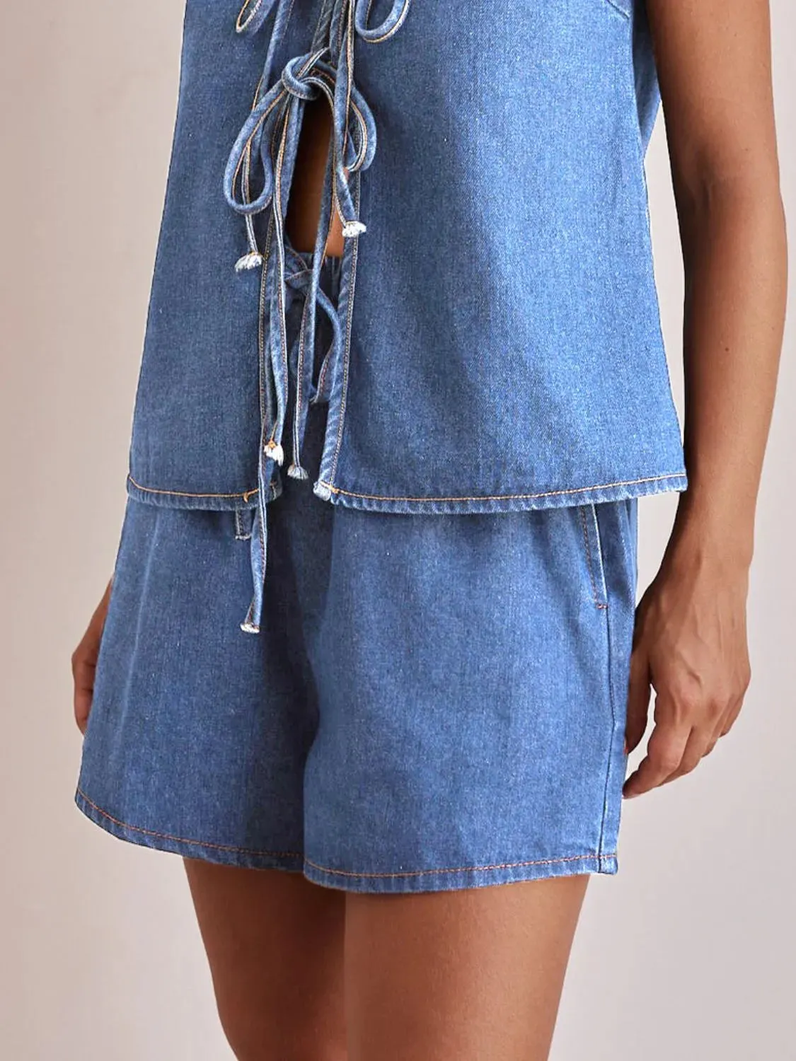 Elastic Waist Denim Shorts