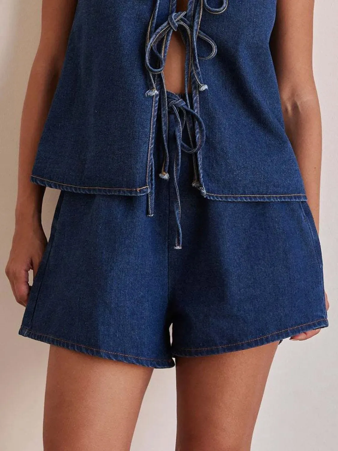 Elastic Waist Denim Shorts