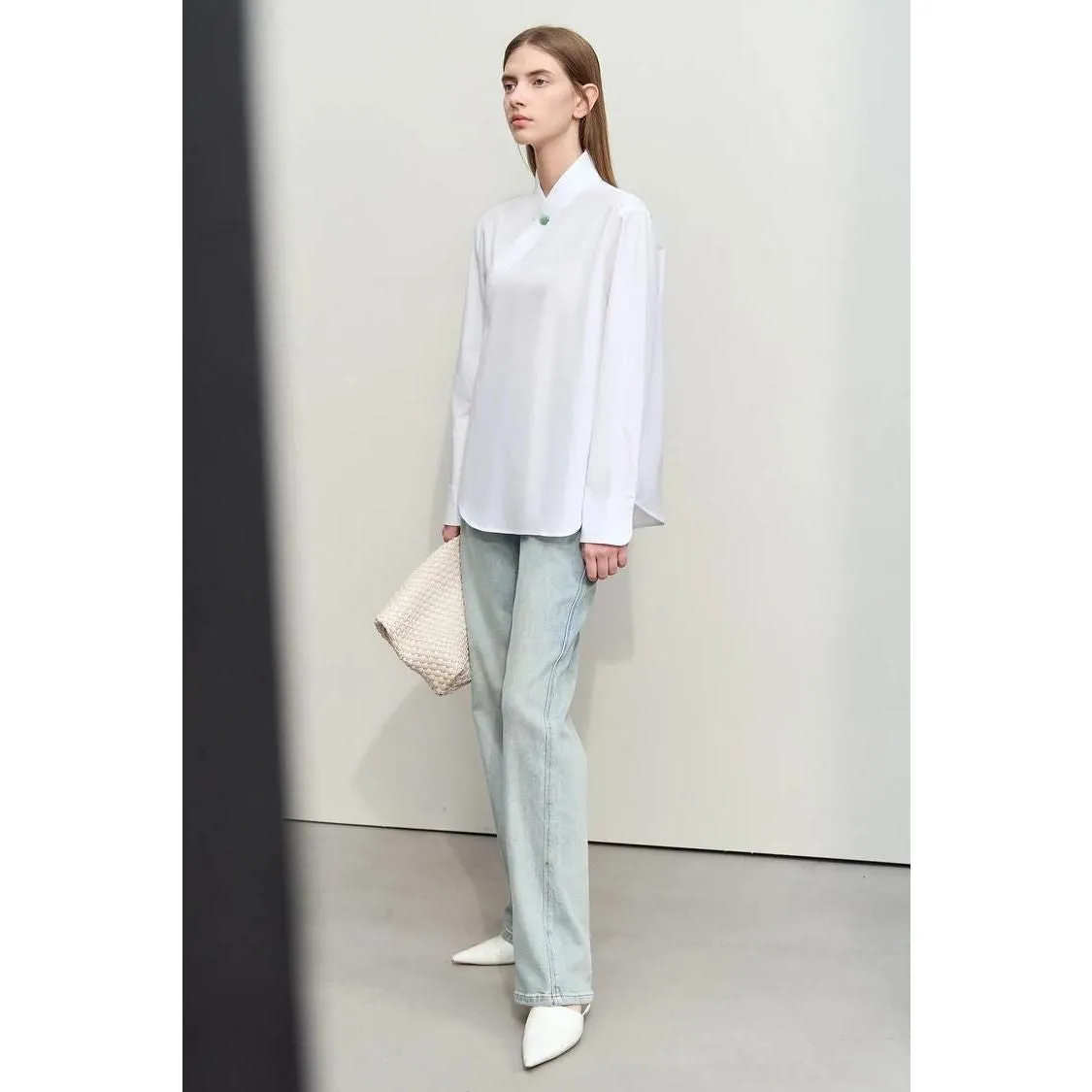 Elegant Spring Stand Collar Floral Loose Blouse for Women