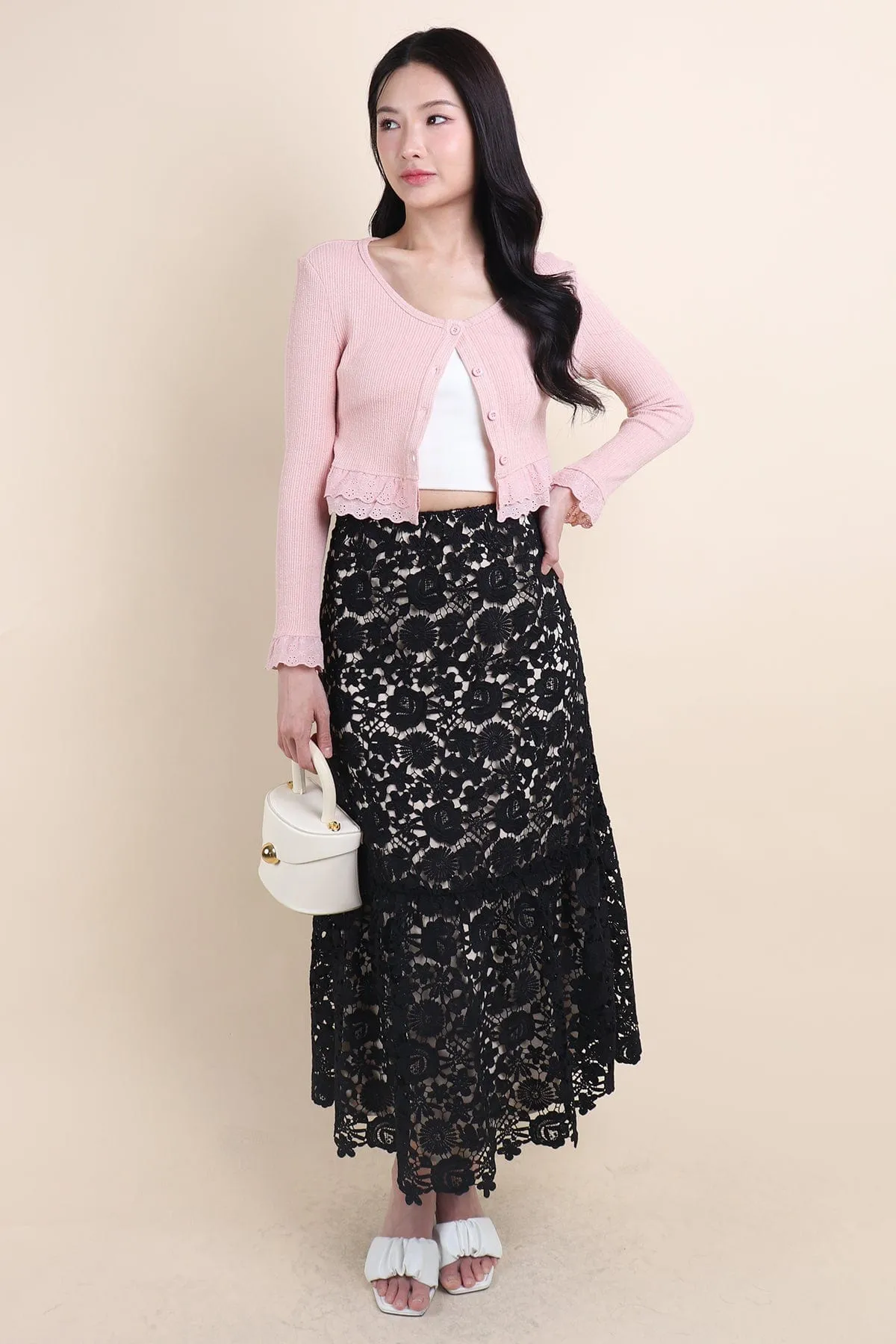 ENCHANTING CROCHET MAXI SKIRT IN BLACK