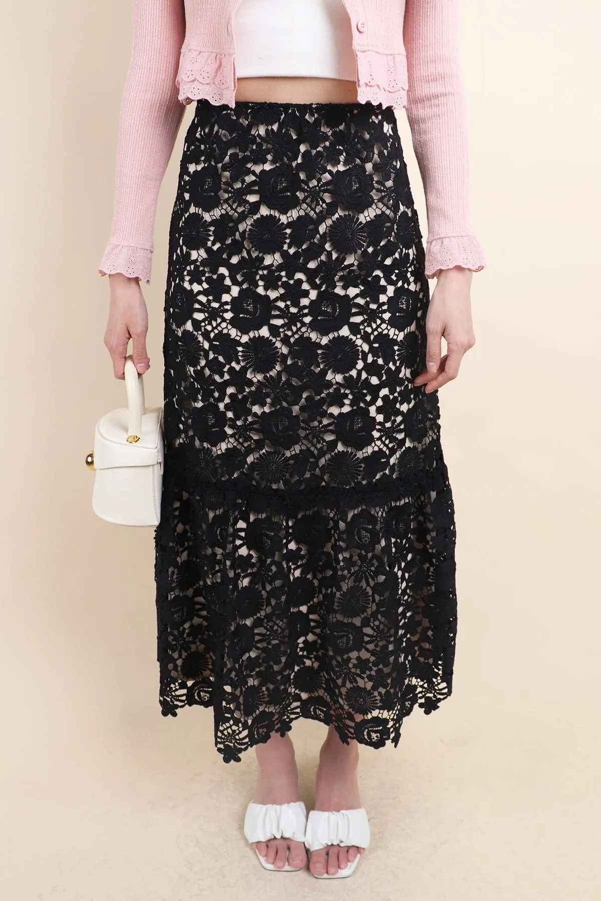 ENCHANTING CROCHET MAXI SKIRT IN BLACK