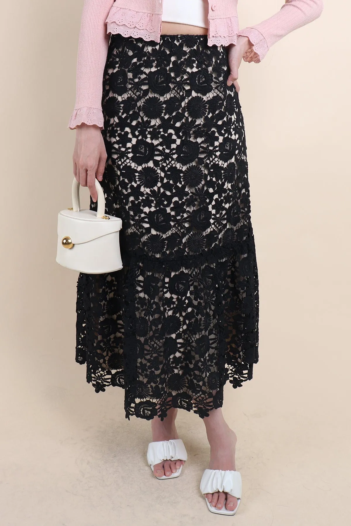 ENCHANTING CROCHET MAXI SKIRT IN BLACK