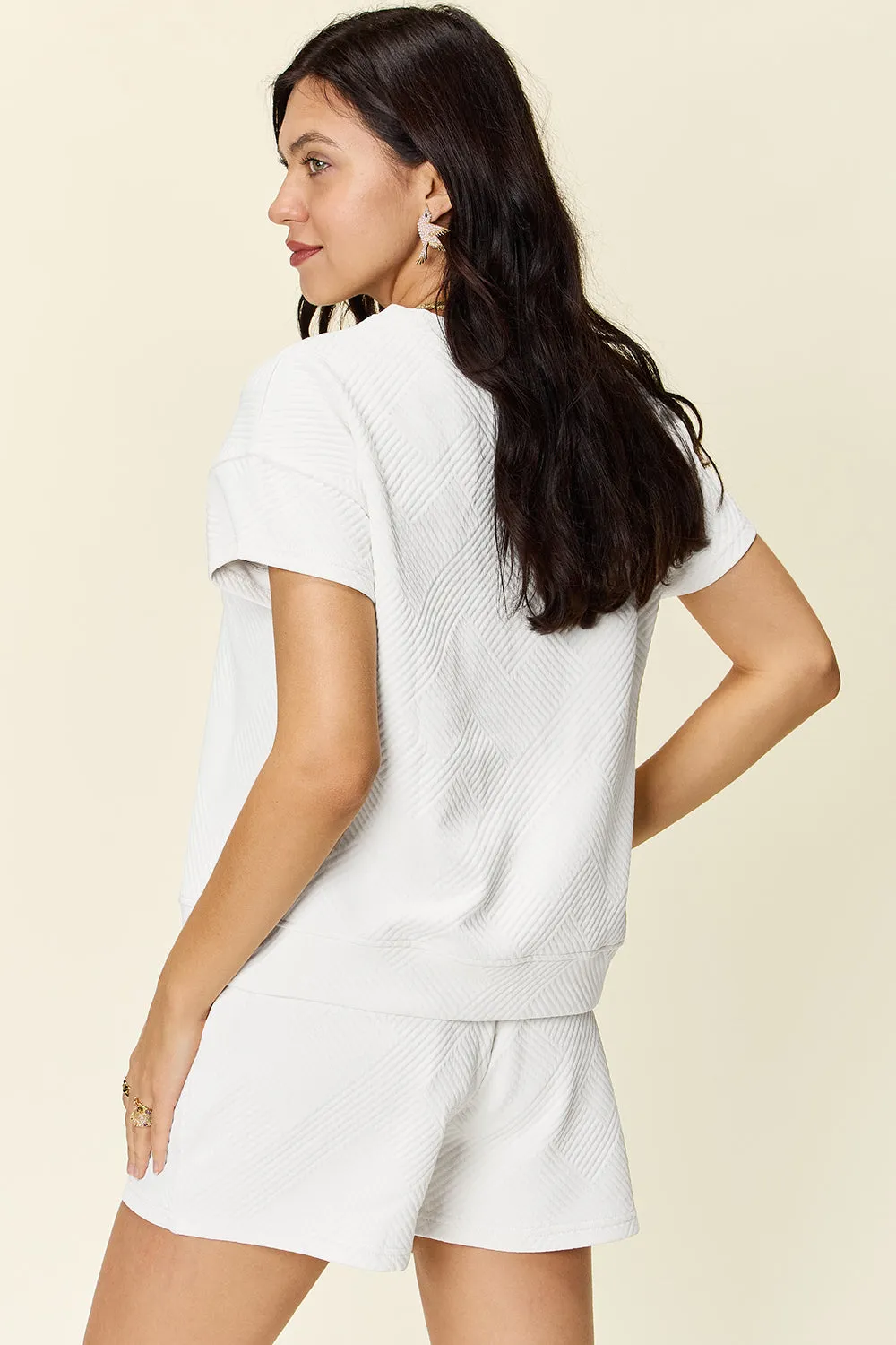 Fiona Full Size Texture Short Sleeve T-Shirt and Drawstring Shorts Set