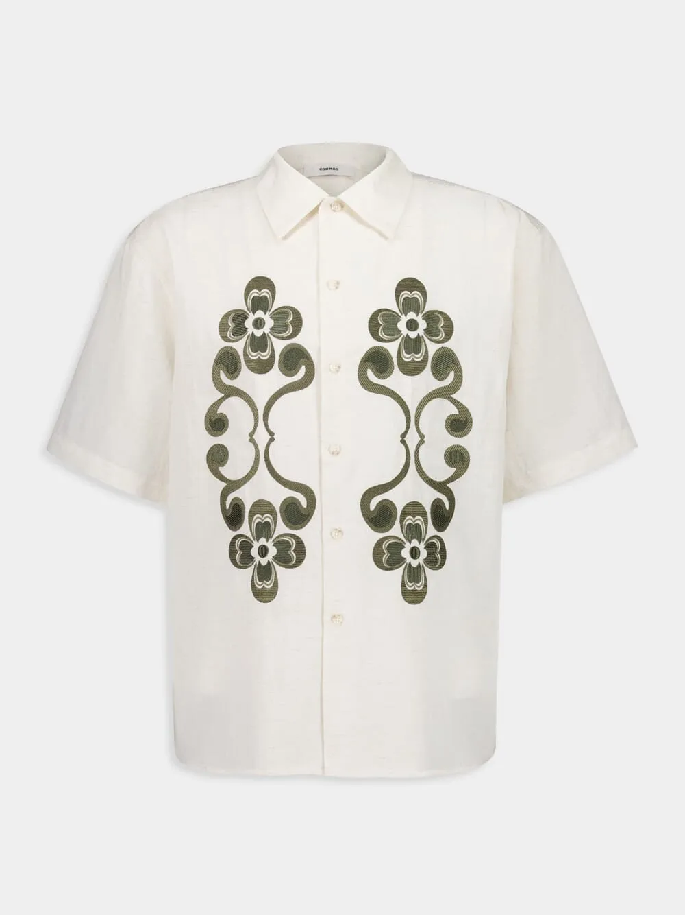 Flax and Green Reflection Embroidered Oversized Shirt