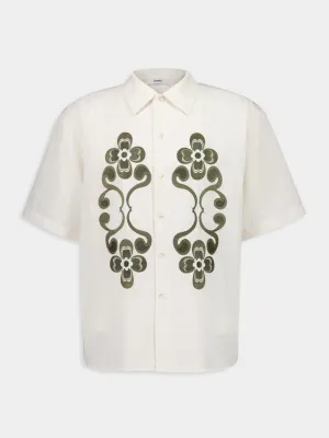 Flax and Green Reflection Embroidered Oversized Shirt