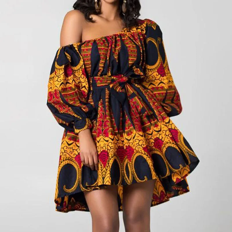 Floral Print One Shoulder Bowknot Dress
