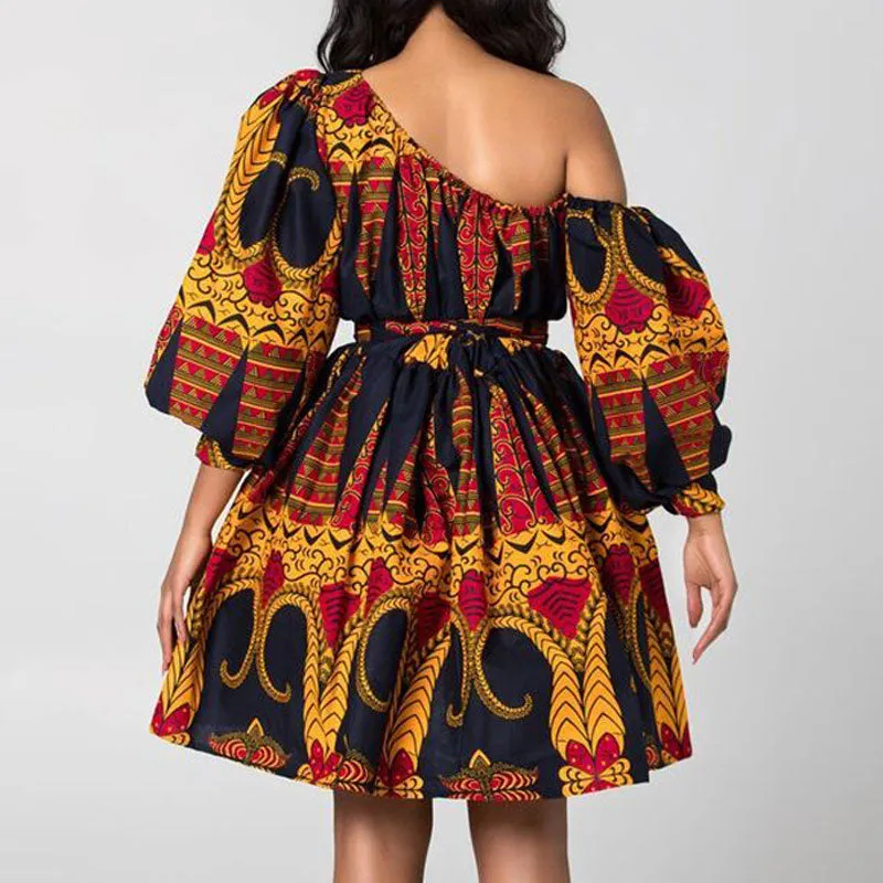 Floral Print One Shoulder Bowknot Dress