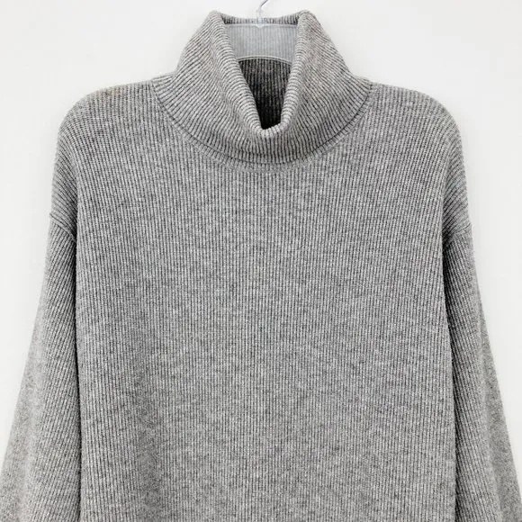 Free People Softly Structured Tunic Sweater Size XS Dark Grey Rib Knit Cowl Neck