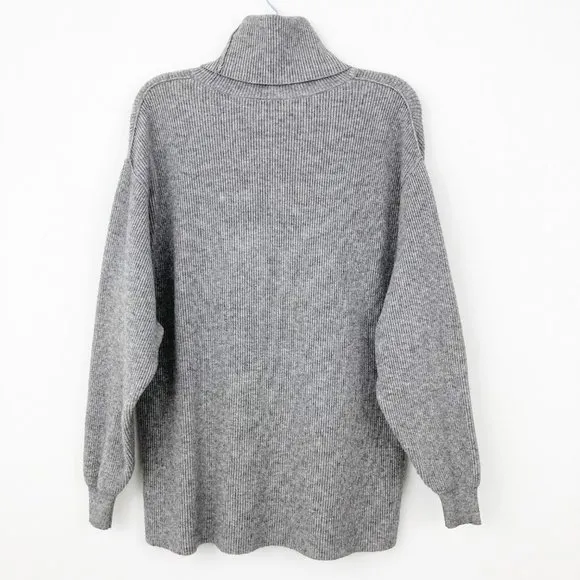 Free People Softly Structured Tunic Sweater Size XS Dark Grey Rib Knit Cowl Neck