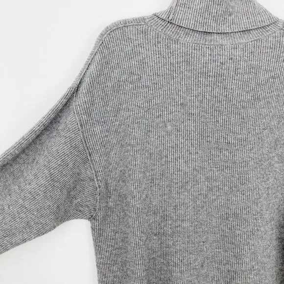 Free People Softly Structured Tunic Sweater Size XS Dark Grey Rib Knit Cowl Neck