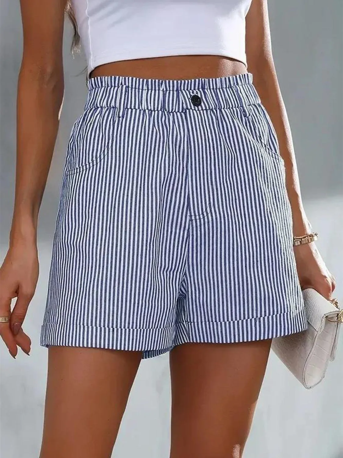 Full Size Striped Shorts with Pockets (3 Colors)