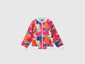 Girl's Regular Fit Band Collar Floral Jacket