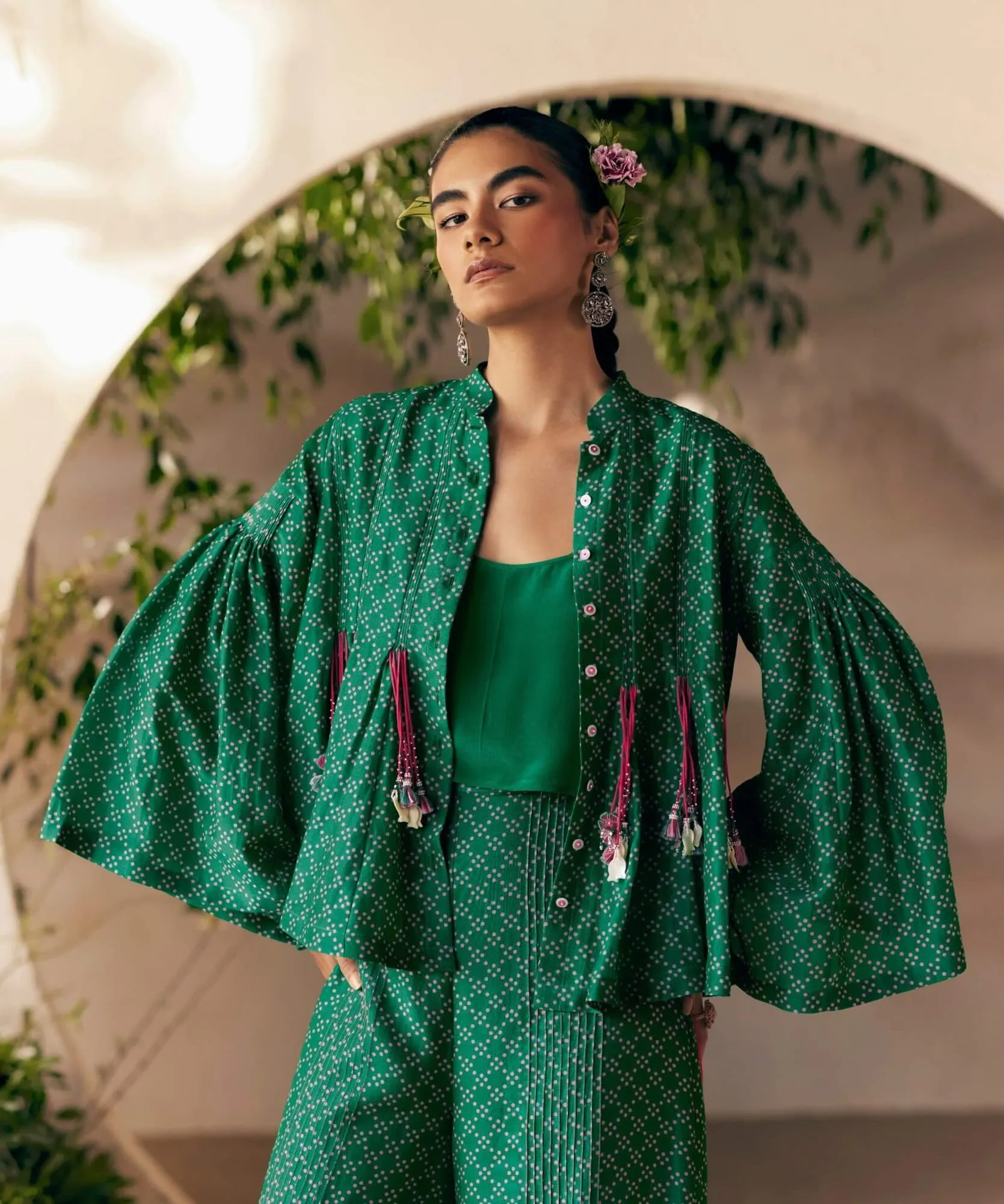 Green dot juniper corded jacket and pant set