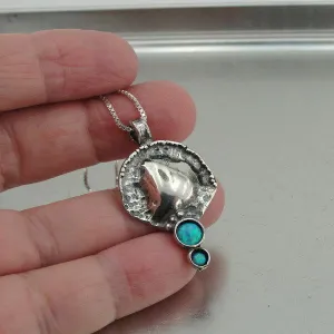 Hadar Designers blue opal pendant chain necklace 925 sterling silver handmade (H