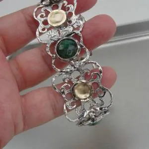 Hadar Designers Emerald Bracelet Handmade 9k Yellow Gold 925 Silver (I b220)SALE