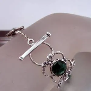 Hadar Designers Emerald Bracelet Handmade 9k Yellow Gold 925 Silver (I b220)SALE