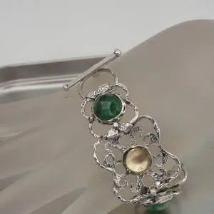 Hadar Designers Emerald Bracelet Handmade 9k Yellow Gold 925 Silver (I b220)SALE