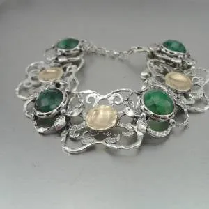 Hadar Designers Emerald Bracelet Handmade 9k Yellow Gold 925 Silver (I b220)SALE