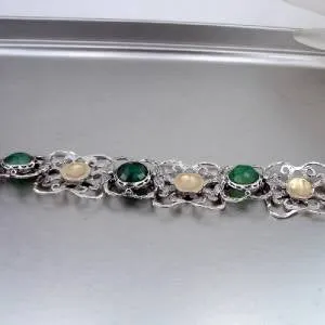 Hadar Designers Emerald Bracelet Handmade 9k Yellow Gold 925 Silver (I b220)SALE