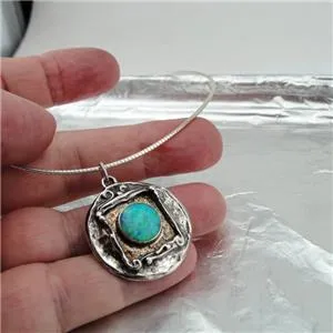 Hadar Designers Handmade 9k yellow Gold 926 Silver Opal Collar Pendant (H) SALE