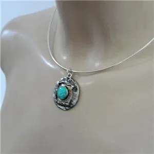 Hadar Designers Handmade 9k yellow Gold 926 Silver Opal Collar Pendant (H) SALE