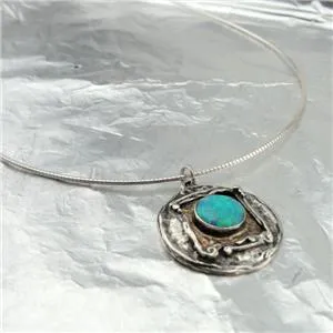 Hadar Designers Handmade 9k yellow Gold 926 Silver Opal Collar Pendant (H) SALE