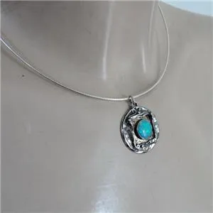 Hadar Designers Handmade 9k yellow Gold 926 Silver Opal Collar Pendant (H) SALE
