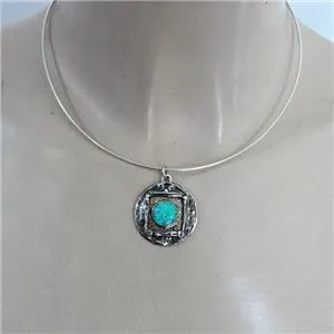Hadar Designers Handmade 9k yellow Gold 926 Silver Opal Collar Pendant (H) SALE